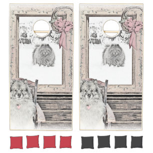 Keeshond Christmas Winter Window Painting Dog Art Cornhole Set