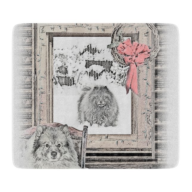 Keeshond Christmas Winter Window Painting Dog Art Cutting Board (Front)