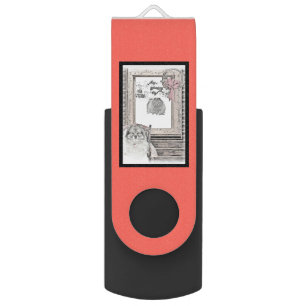 Keeshond Christmas Winter Window Painting Dog Art Flash Drive