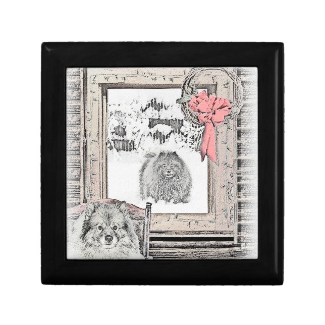 Keeshond Christmas Winter Window Painting Dog Art Gift Box (Front)
