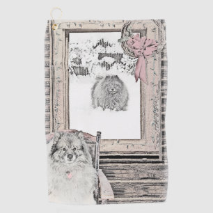 Keeshond Christmas Winter Window Painting Dog Art Golf Towel