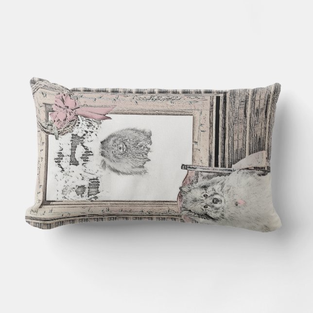 Keeshond Christmas Winter Window Painting Dog Art Lumbar Pillow (Front)