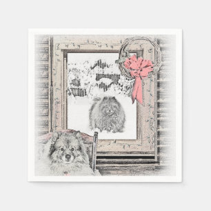 Keeshond Christmas Winter Window Painting Dog Art Napkins