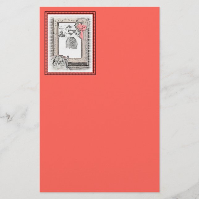 Keeshond Christmas Winter Window Painting Dog Art Stationery (Front)