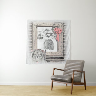 Keeshond Christmas Winter Window Painting Dog Art Tapestry