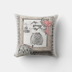 Keeshond Christmas Winter Window Painting Dog Art Throw Pillow