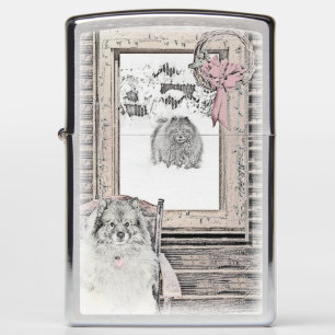 Keeshond Christmas Winter Window Painting Dog Art Zippo Lighter