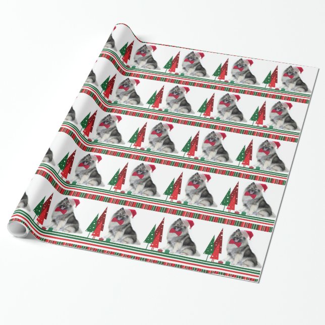 Keeshond Christmas Wrapping Paper (Unrolled)