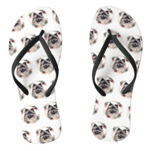 Keeshond Christmas Wreath Festive Pup Flip Flops