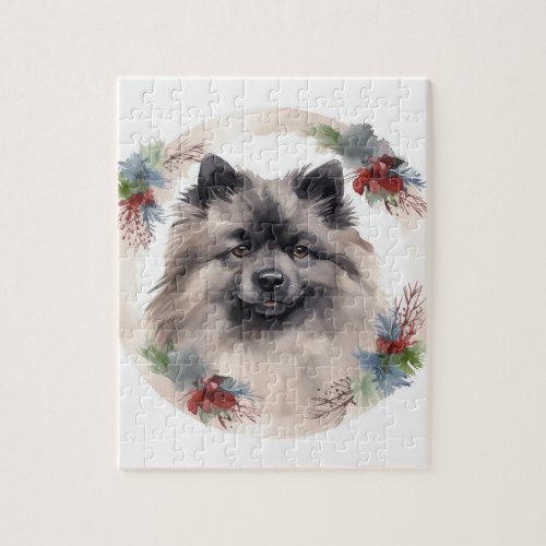 Keeshond Christmas Wreath Festive Pup Jigsaw Puzzle