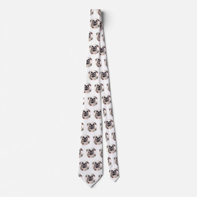 Keeshond Christmas Wreath Festive Pup Neck Tie (Front)
