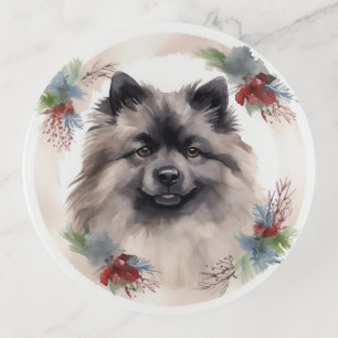 Keeshond Christmas Wreath Festive Pup Trinket Tray
