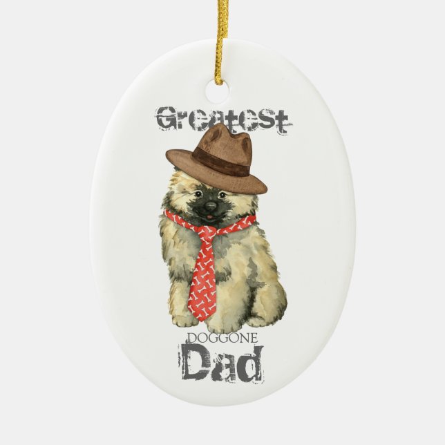Keeshond Dad Ceramic Ornament (Front)