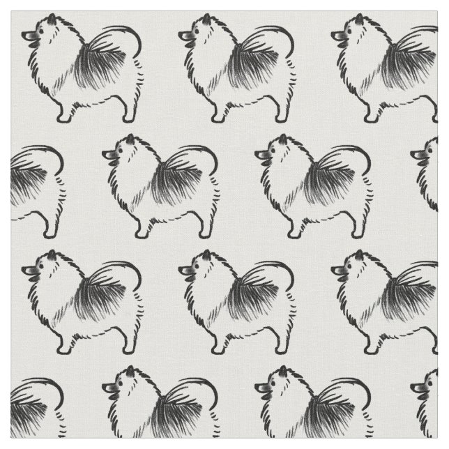 Keeshond Dog Black and White Fabric (Close Up)