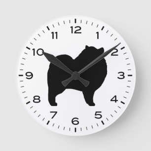 Keeshond Dog Breed Silhouette Round Clock