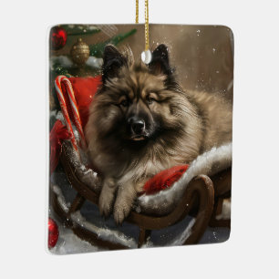 keeshond Dog Christmas Festive  Ceramic Ornament