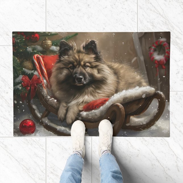 keeshond Dog Christmas Festive  Doormat (Indoor)