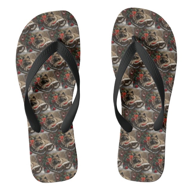 keeshond Dog Christmas Festive  Flip Flops (Footbed)
