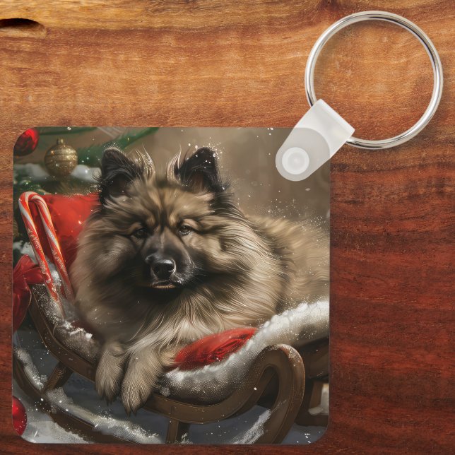 keeshond Dog Christmas Festive  Keychain (Back)