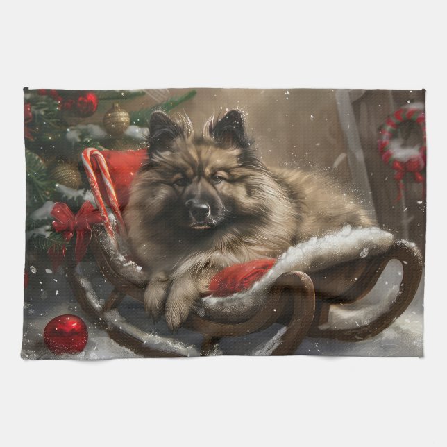 keeshond Dog Christmas Festive  Kitchen Towel (Horizontal)