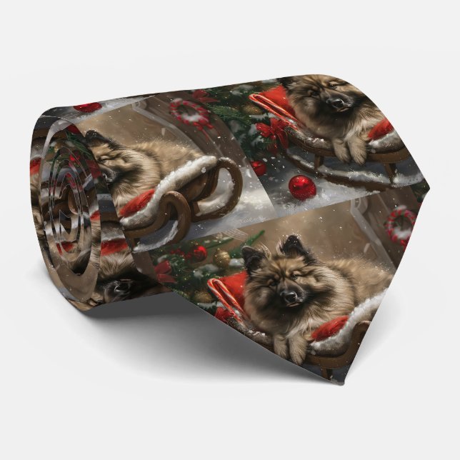 keeshond Dog Christmas Festive  Neck Tie (Rolled)