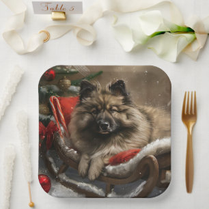 keeshond Dog Christmas Festive  Paper Plates