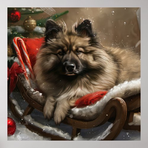 keeshond Dog Christmas Festive  Poster