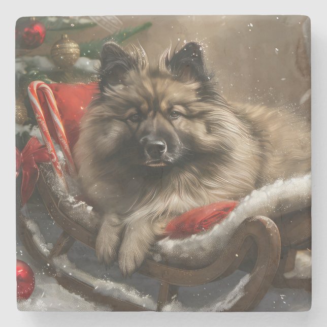 keeshond Dog Christmas Festive  Stone Coaster (Front)