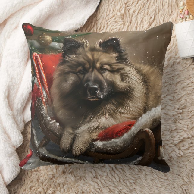 keeshond Dog Christmas Festive  Throw Pillow (Blanket)