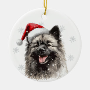 Keeshond Dog Christmas Personalized Ceramic Ornament