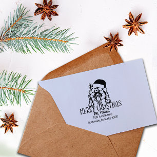 Keeshond Dog Christmas Return Address  Rubber Stamp