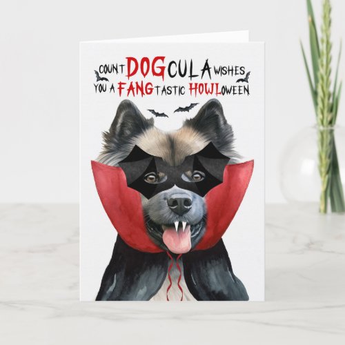 Keeshond Dog Funny Count DOGcula Halloween Holiday Card
