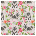 keeshond dog hawaiian floral pink fabric