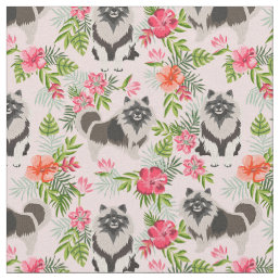 keeshond dog hawaiian floral pink fabric