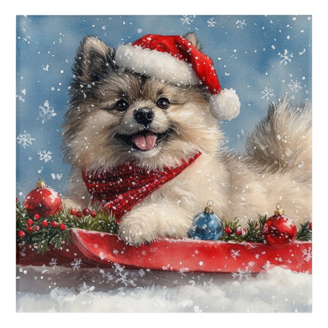 Keeshond Dog in Sledge Let it Snow Christmas Acrylic Print (Front)