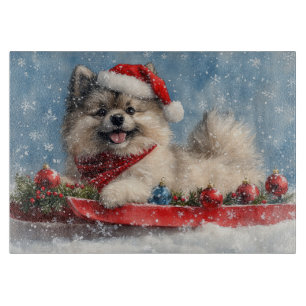 Keeshond Dog in Sledge Let it Snow Christmas Cutting Board
