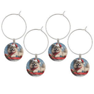 Keeshond Dog in Sledge Let it Snow Christmas Wine Charm