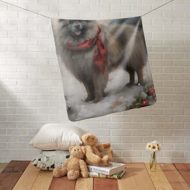 Keeshond Dog in Snow Christmas Baby Blanket (In Situ)