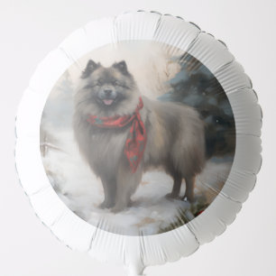 Keeshond Dog in Snow Christmas Balloon