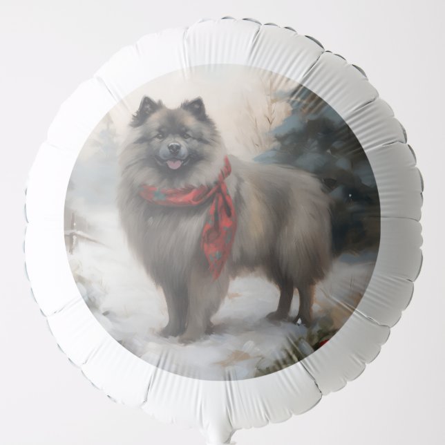 Keeshond Dog in Snow Christmas Balloon (Front)