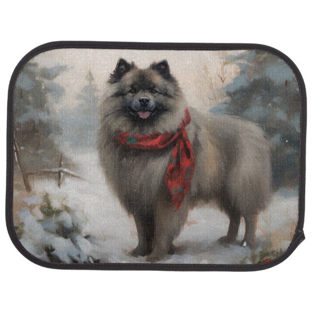 Keeshond Dog in Snow Christmas Car Floor Mat (Rear)
