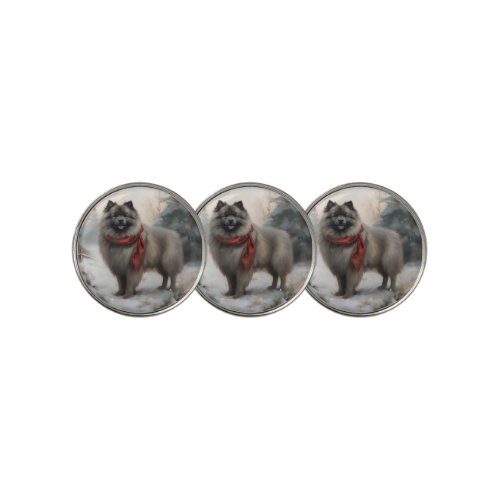 Keeshond Dog in Snow Christmas Golf Ball Marker