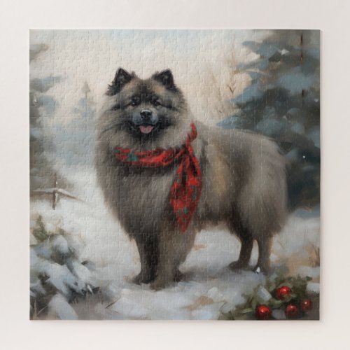 Keeshond Dog in Snow Christmas Jigsaw Puzzle