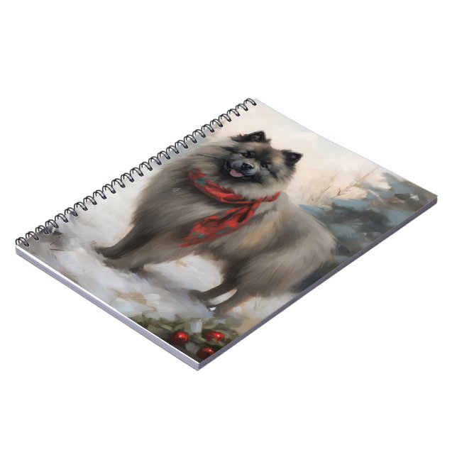 Keeshond Dog in Snow Christmas Notebook (Left Side)