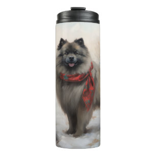 Keeshond Dog in Snow Christmas Thermal Tumbler
