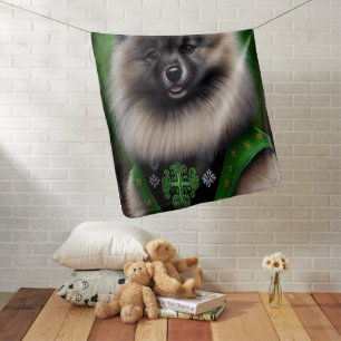Keeshond Dog in St. Patrick's Day Dress Baby Blanket