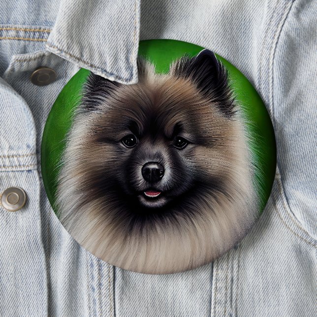 Keeshond Dog in St. Patrick's Day Dress Button (In Situ)