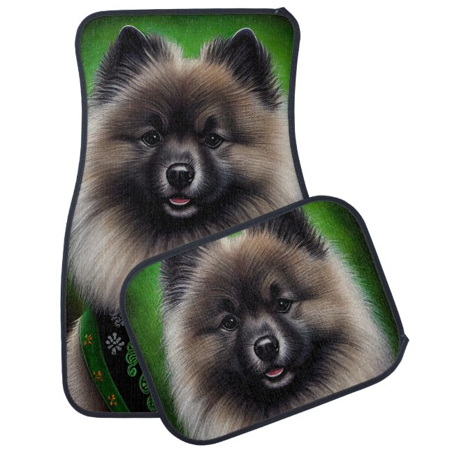 Keeshond Dog in St. Patrick's Day Dress Car Floor Mat (Set)