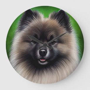 Keeshond Dog in St. Patrick's Day Dress Large Clock