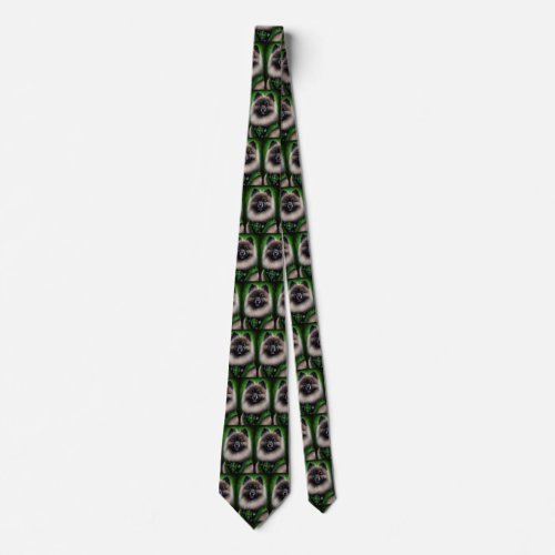 Keeshond Dog in St Patricks Day Dress Neck Tie